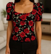 Bluzka kwiaty róże bufiaste rękawy bufki 