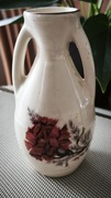 Wazon flakonik ceramiczny PRL z goździkiem ręcznie malowany vintage