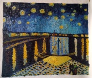 Obraz na płótnie ręcznie malowany. Van Gogh – światła nad wodą nocą