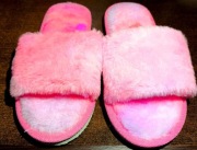 Różowe tęczowe Kapcie damskie pluszowe bez palców 40-41 Nowe