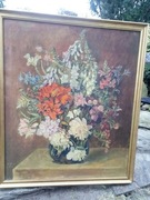 przedwojenny obraz olejny  na płótnie 1943 r. sygnowany kwiaty NOWA rama