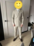 NOWY Garnitur ALBIONE beżowy, wełna 100%, 182/108/96, dwurzędowy, z metkami