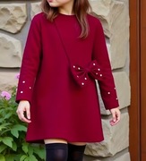 Sukienka 116 bordowa z perełkami na święta Wigilię sesję zdjęciową 