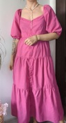 Różowa sukienka maxi Missguided 100% bawełna guziki boho romantyczna 36
