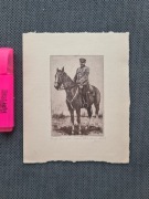 Józef Piłsudski na koniu grafika akwaforta sepia 