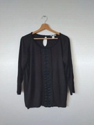Czarna bluzka z dłuższym rękawem wiskoza 40 L H&M basic vintage haftowana