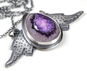 Wyjątkowy srebrny naszyjnik srebro 925 skrzydła anioł kamień druza AGAT