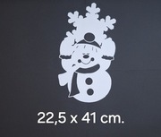 Bałwanek ze śnieżynką dekoracja zima okna przedszkole