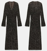 Sukienka z dekoltem, rękawami, cekinami i poduszkami Zara Woman S brązowa