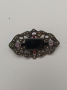 Broszka Sterling srebro 925. 9,91g.46mm.Czarny Onyks 