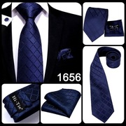 Elegancki Biznesowy Zestaw Krawat Poszetka Spinki - Niebieski