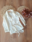 elegancki biały kremowy écru żakiet koronkowy 36S koronkowa marynarka