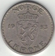 Norwegia 1 korona krone 1953 - 25 mm - nr 2