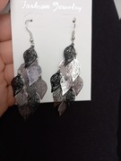 Piękne kolczyki wiszące czarno srebrne