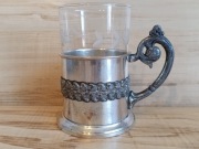 PODSTAKANNIK SREBRZONY KOSZYCZEK UCHWYT SZKLANKA KUMER