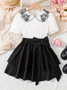 Komplet, strój galowy spódniczka czarna, bluzka dziewczynka r. 134/140