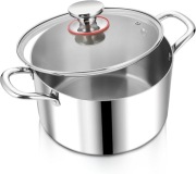 GARNEK Do Gotowania 24cm/5.6l, z Szklaną Pokrywką, Stal Nierdzewna-HOMIKIT