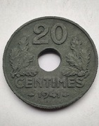 FRANCJA 20 Centimes 1941 okołoMENNICZA cynk patyna