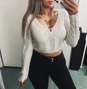 pull&bear biała bluzka z długim rękawem z wiązaniem xs 34