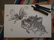  Rysunek: kot i motyl, cienk - blok t. A3, 250g/m2