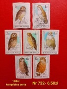 Znaczki fauna:732: ptaki, sowy- Węgry 1984r **