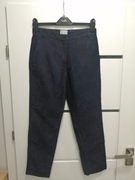 Lniane bawełniane granatowe spodnie w kwiaty 36