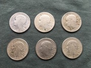 2 złote srebro Głowa Kobiety 1932 - 1933 sześć sztuk