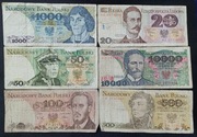 Zestaw banknotów polskich PRL 20 100 10 000 zł i inne banknoty 