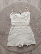 Kremowy kombinezon krótki Bawełna Len Wiskoza 36/S New Bershka 