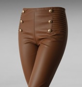 Legginsy camel eko skóra, ozdobne guziki i zakładki, M/L