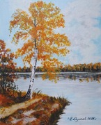 OBRAZ RĘCZNIE MALOWANY PEJZAŻ AKRYLOWY "JESIENNA SAMOTNIA" - 30x24cm