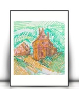 pejzaż obrazek 21x30, wieś obrazek, rustykalny plakat A4, poster a4