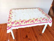 stary retro vintage bialy lniany obrus z lnu czasów prlu świateczny 