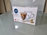Komplet Dwóch Szklanek Termicznych 300 ml + Dwie Złote Łyżeczki