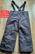 Spodnie zimowe ocieplane na szelkach narciarskie Lupilu czarne kombinezon 