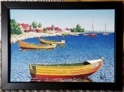 obraz przystań rybaków 21x30 akryl i tusz na panelu