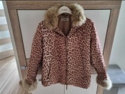 Hiszpańska kurtka przejściowa w panterkę futro z lisa El corte Ingles