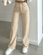 SPODNIE JEANS NOGAWKI SZEROKIE PROSTE BEŻ rozm. 34 / XS (A097)