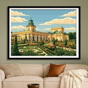 Warszawa - Pałac w Wilanowie - ilustracja w stylu  Art Deco 60x40cm