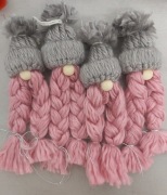 Skrzaty różowe z szarą czapeczką hand made