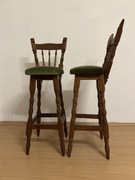 Krzesła barowe - hokery. Vintage, lite drewno, tapicerowane.