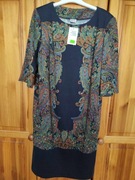 Sukienka jersey, nowa , ornament , elegancka, codzienna, granatowa  r.48