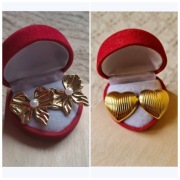 2 pary kolczyki serce i kokardki kolor złoty wkręty sztyfty stal okazja