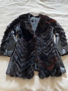 Futro z norki ze skórą vintage z lat 70, rozmiar 36