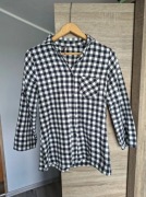 Czarno-biała koszula w kratę flanelowa w kratkę biała czarna 3/4 rękaw