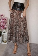 Długa spódnica maxi centki panterka pasek skóra ekologiczna eko skórka pas