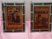 stare małe witrażyki zawieszki na okno  2szt szkło ołów 19/14,5/0,5  witraż