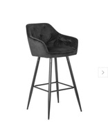Hoker Krzesło Barowe z Oparciem Jadalnia Welur Czarny 