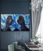 Ręcznie malowany obraz strukturalny czarne skrzydła abstrakcja 3D 120 na 80