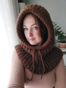 Handmade Balaclava wełniana alpaka i jedwab czekoladowy brąz naturalna